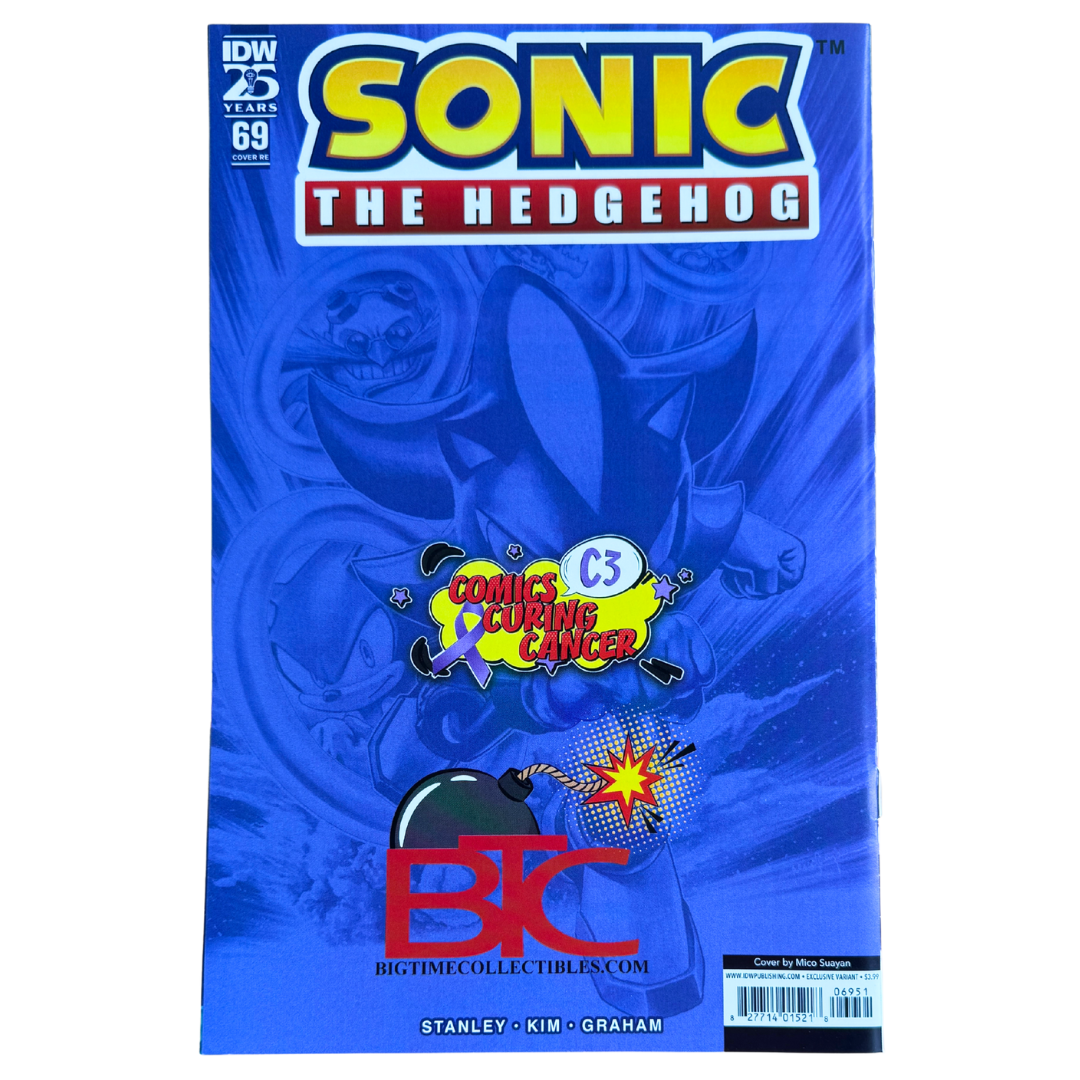 Sonic the Hedgehog #69 β Signed by Mico Suayan / Comics Curing Cancer B&W Virgin Exclusive β NM β 2024 (IDW Publishing)