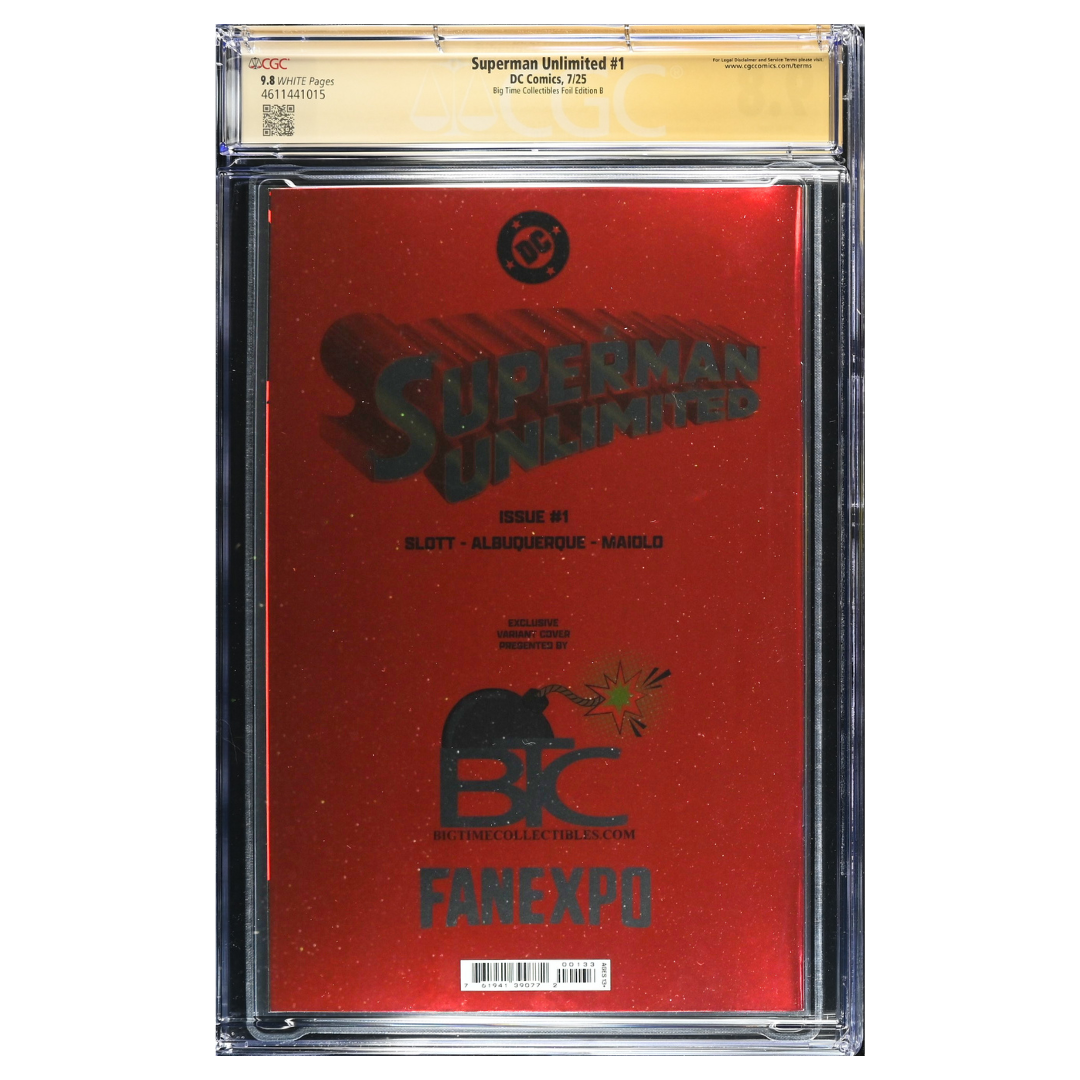 Superman Unlimited #1 – Mico Suayan Signed & Full Color Superman Sketch / Cape Foil (Fan Expo Dallas 2025, Ltd 500) – CGC 9.8 SS – 2025 (DC Comics)