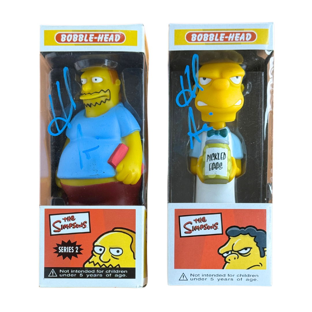 ChronoSet: Funko Wacky Wobbler – The Simpsons Moe & Comic Book Guy – Signed by Hank Azaria – NM