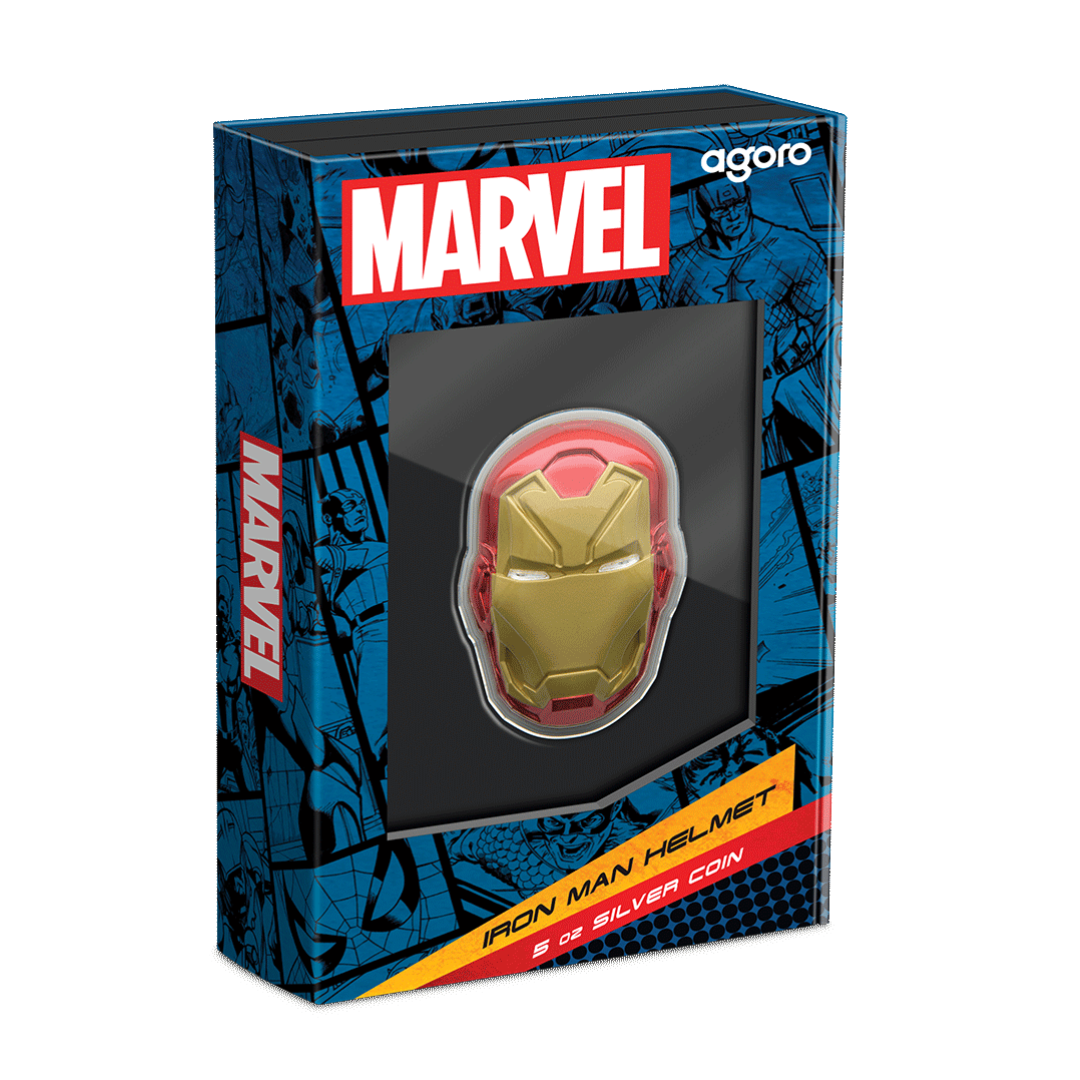 Marvel β Iron Man Helmet 5 oz Silver Collectible Coin β Ultra High Relief / Limited to 500 β Proof β 2024 (Niue)
