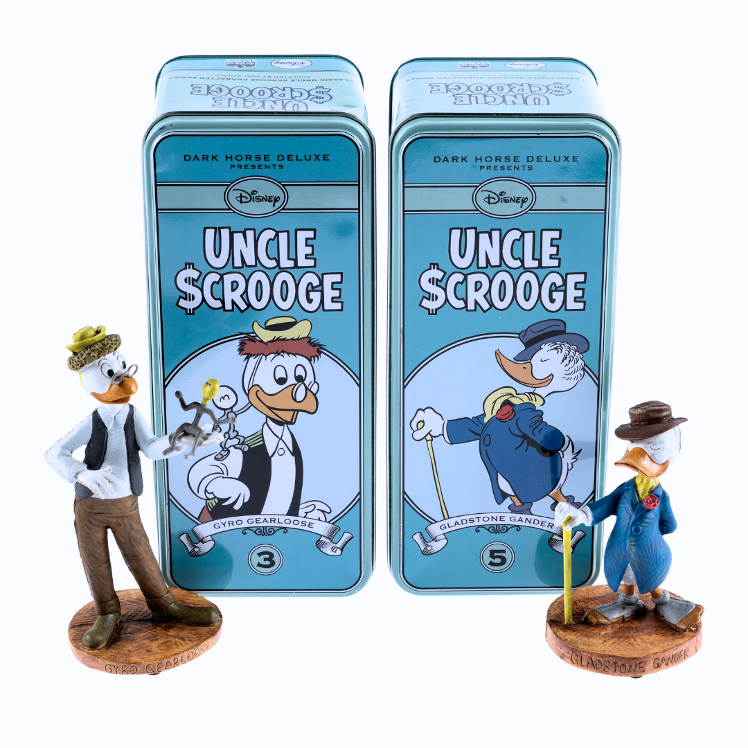Dark Horse Deluxe Classic Uncle Scrooge Statuettes – Gladstone Gander AP17/35 & Gyro Gearloose AP15/35 – VG – 2010 (Dark Horse / Yoe! Studio)