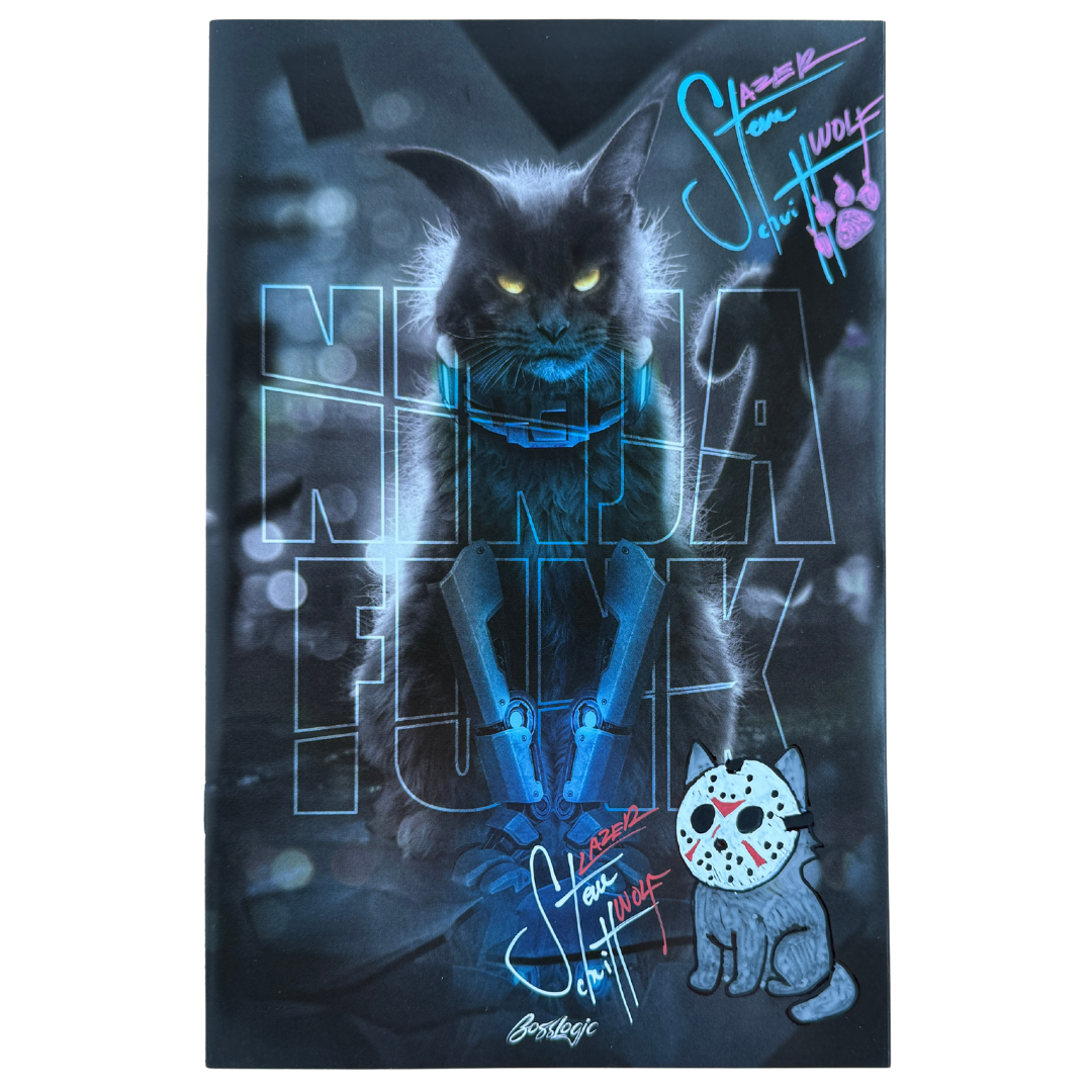 Ninja Funk #3 – BossLogic 1:100 Variant – Double Signed & “Jason Mask Cat” Sketched by Steve Schuitt – NM (2023, Whatnot Publishing)
