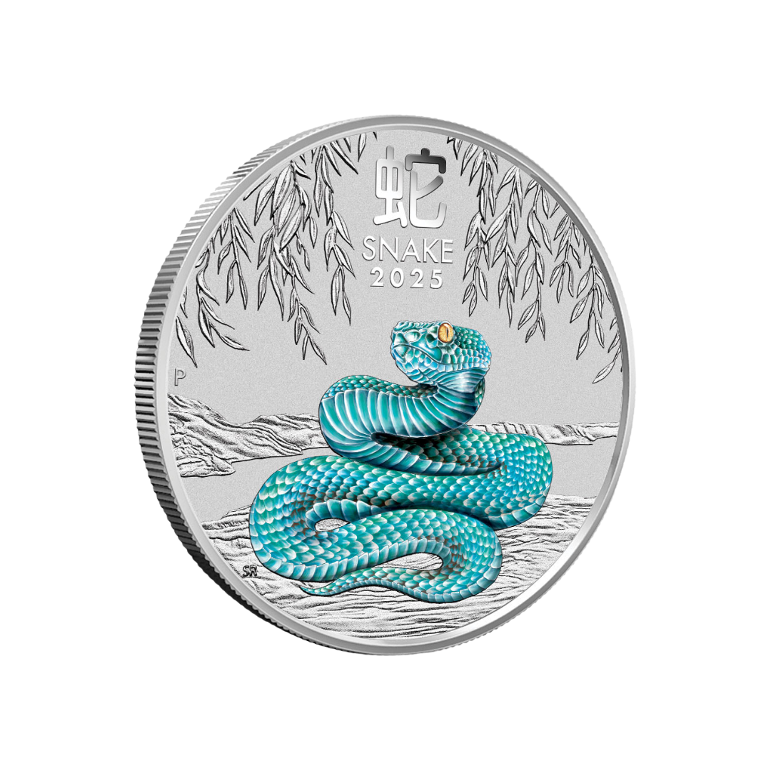 2025 1/4 oz Colorized Australian Silver Lunar Snake Coin - Year of the Wood Snake