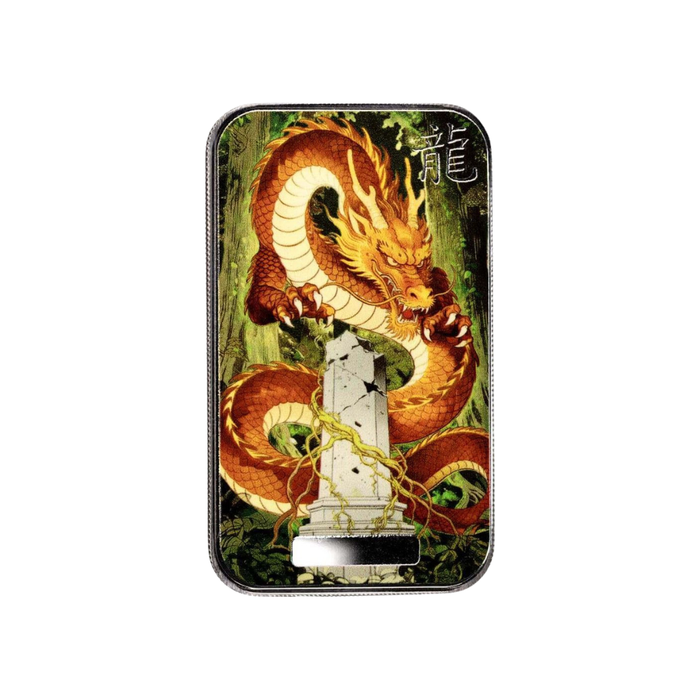 2026 Dragon Zhènyuè Mountain Guardian – 1 oz .999 Fine Silver Colorized Bar – Scottsdale Mint – Brand New
