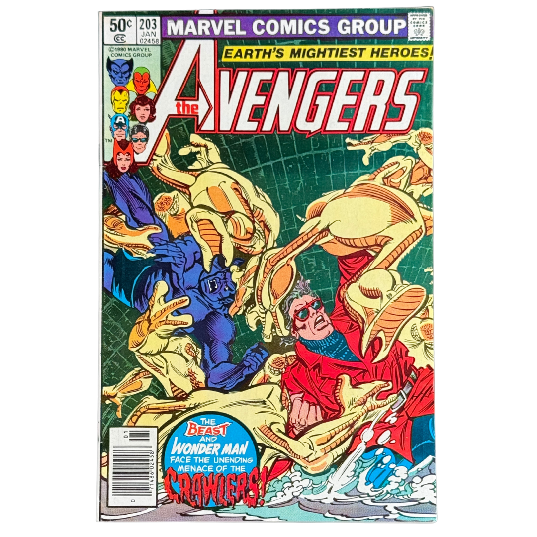 Avengers #203 – Newsstand Edition – Beast & Wonder Man Feature – VF – 1981 (Marvel)