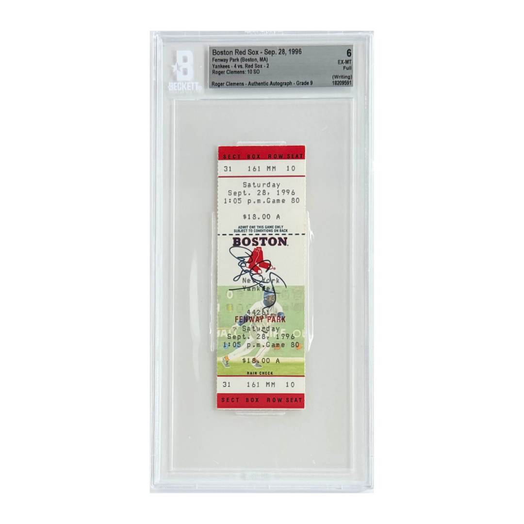 Boston Red Sox – Sept. 28, 1996 Game Ticket / Roger Clemens Autograph – BAS 6.0 (Auto 9) – 1996 (Fenway Park)