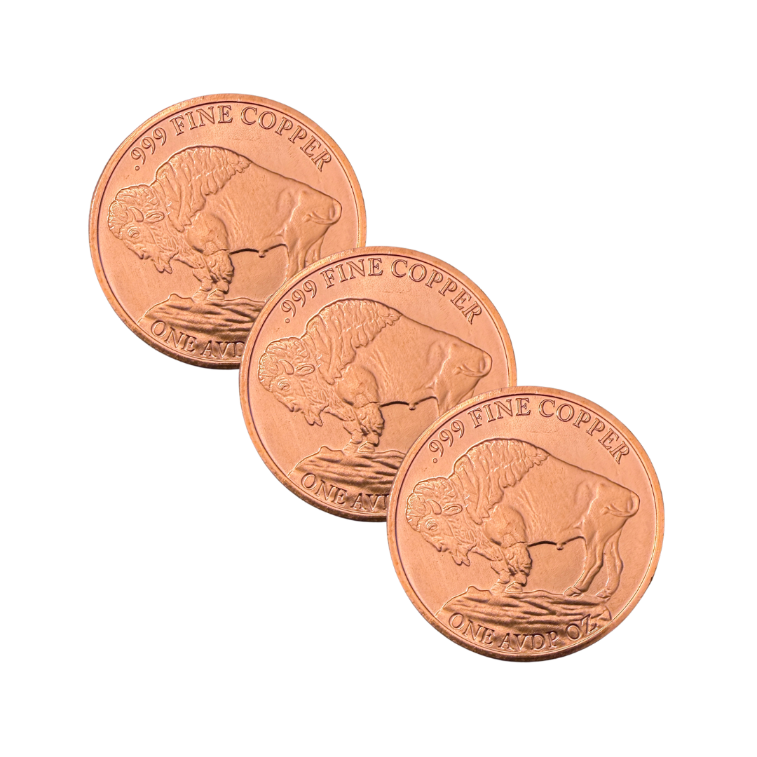 Copper Buffalo Round – 1 oz .999 Pure Copper – Set of 3 – Brand New