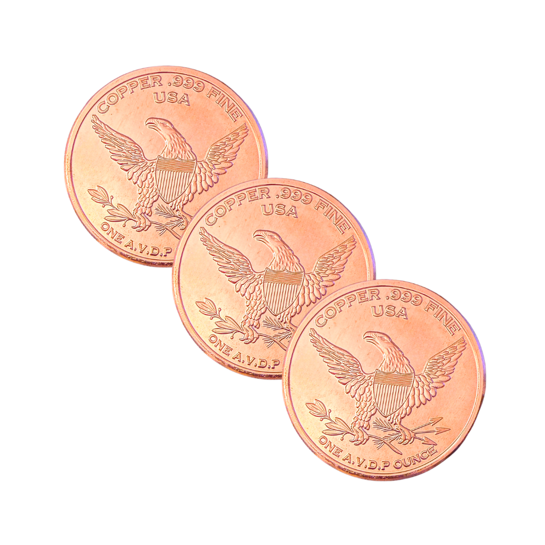 Copper Canadian Maple Leaf Round – 1 oz .999 Pure Copper – Set of 3 – Brand New