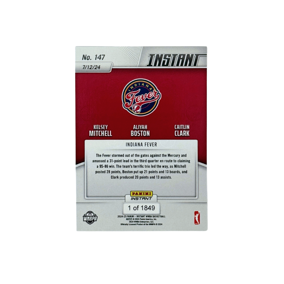 2024 Panini Instant #147 Caitlin Clark RC / Kelsey Mitchell / Aliyah Boston – Indiana Fever Trio – NM