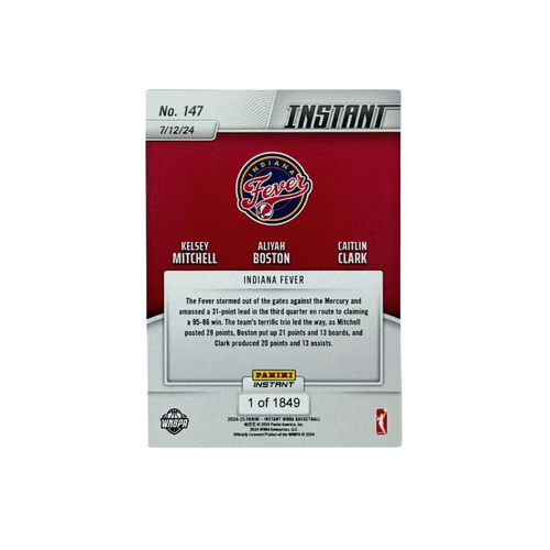 2024 Panini Instant #147 Caitlin Clark RC / Kelsey Mitchell / Aliyah Boston – Indiana Fever Trio – NM