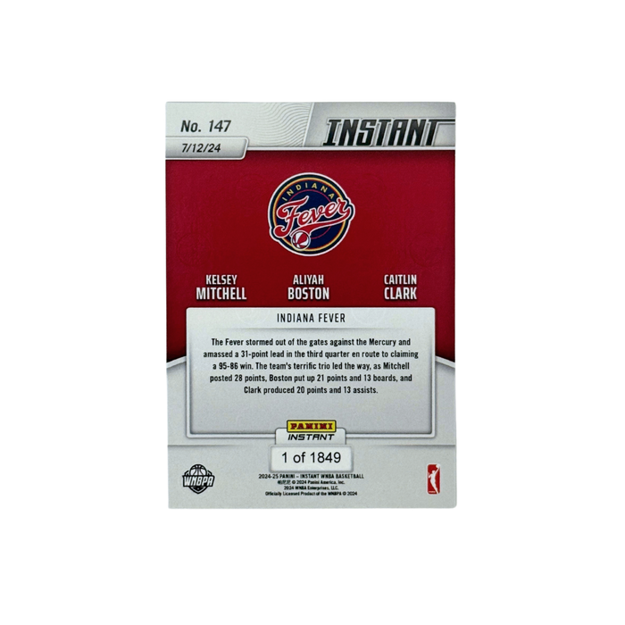2024 Panini Instant #147 Caitlin Clark RC / Kelsey Mitchell / Aliyah Boston – Indiana Fever Trio – NM