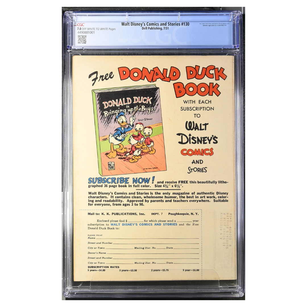 Walt Disney’s Comics and Stories #130 – Carl Barks Donald Duck Story & Cover – CGC 7.0 – 1951 (Dell)