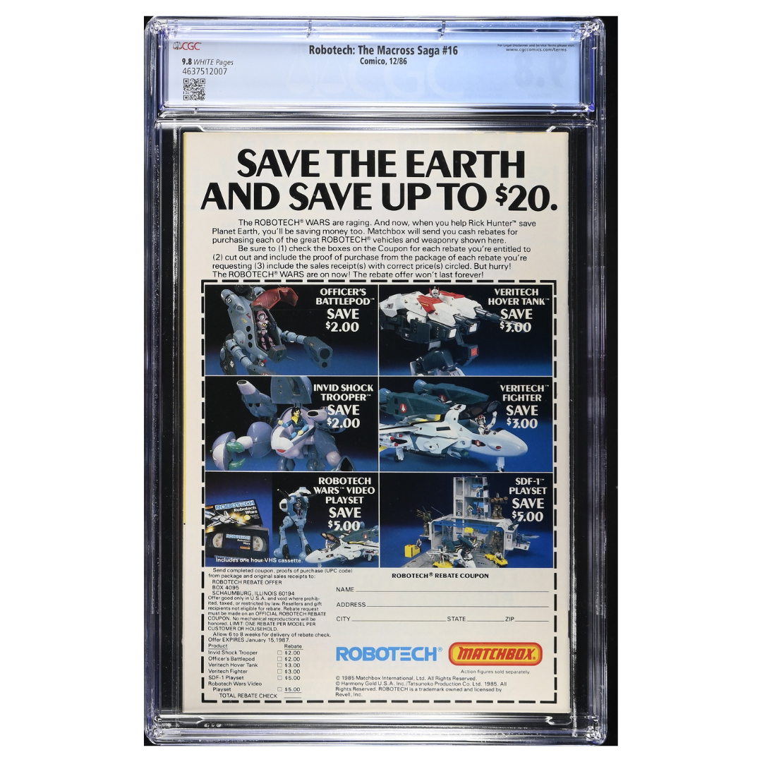 Robotech: The Macross Saga #16 – “Battlecry” / 1980s Anime Adaptation – CGC 9.8 – 1986 (Comico)