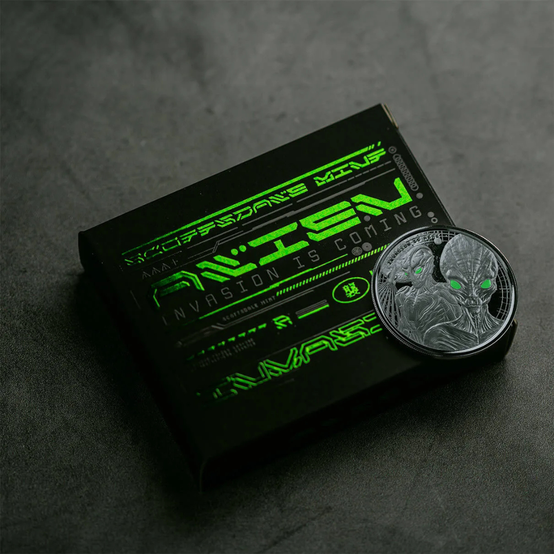 2023 Ghana Alien – Black Rhodium Plated / 3rd Edition – 1 oz .999 Silver – BU – Ghana (2023)