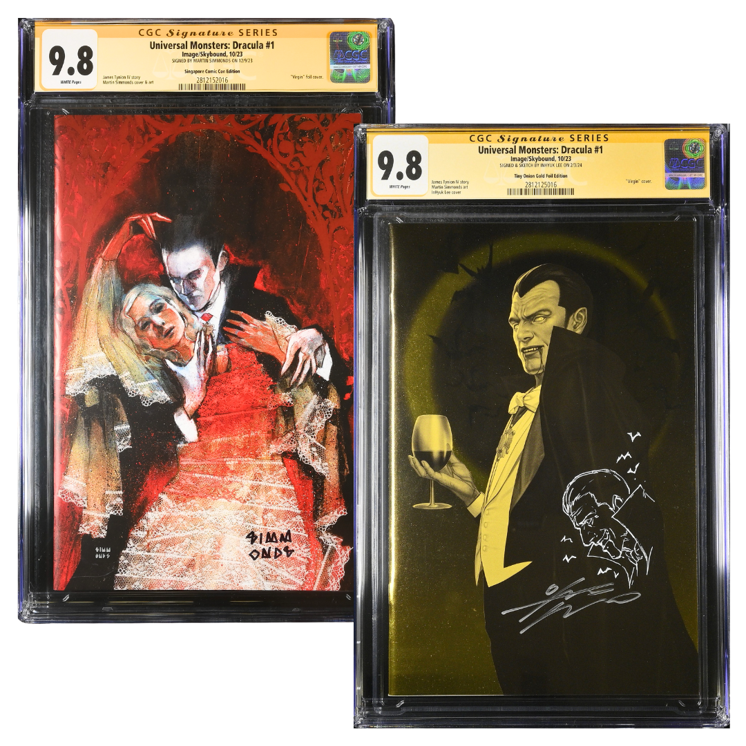 ChronoSet: Universal Monsters – Dracula #1 – Signed & Sketched Ultra-Rare Foil Pair – CGC SS 9.8 Set – 2023 (Image/Skybound)