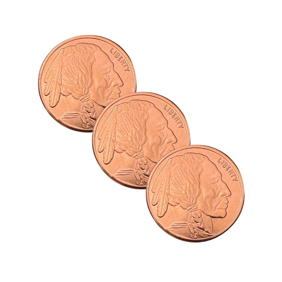 Copper Buffalo Round – 1 oz .999 Pure Copper – Set of 3 – Brand New