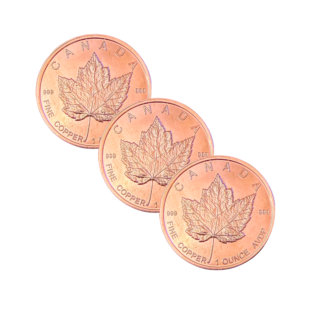 Copper Canadian Maple Leaf Round – 1 oz .999 Pure Copper – Set of 3 – Brand New