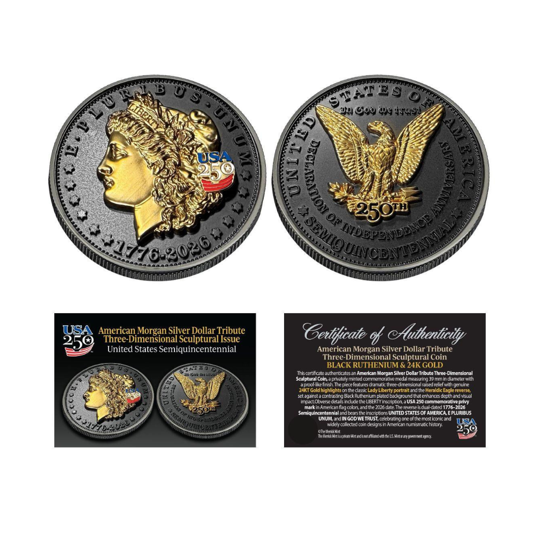 1776-2026 Morgan Dollar Tribute - Black Ruthenium & 24k Gold Highlights
