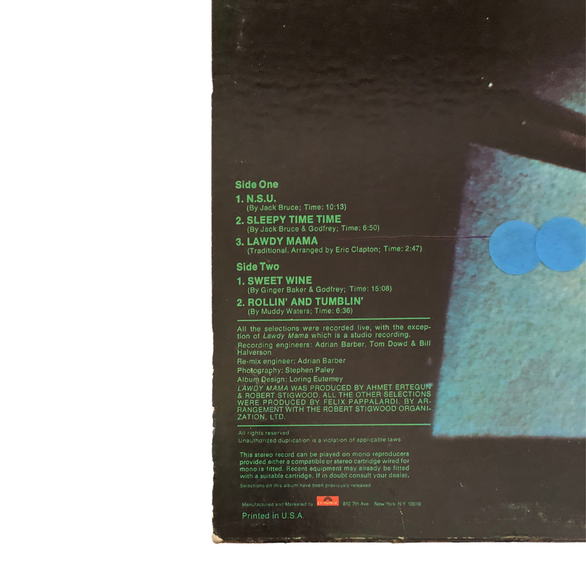 Live Cream Rare 'Not for Sale Promotional Copy' RSO 1977 - Vinyl LP - Used (Collectible)