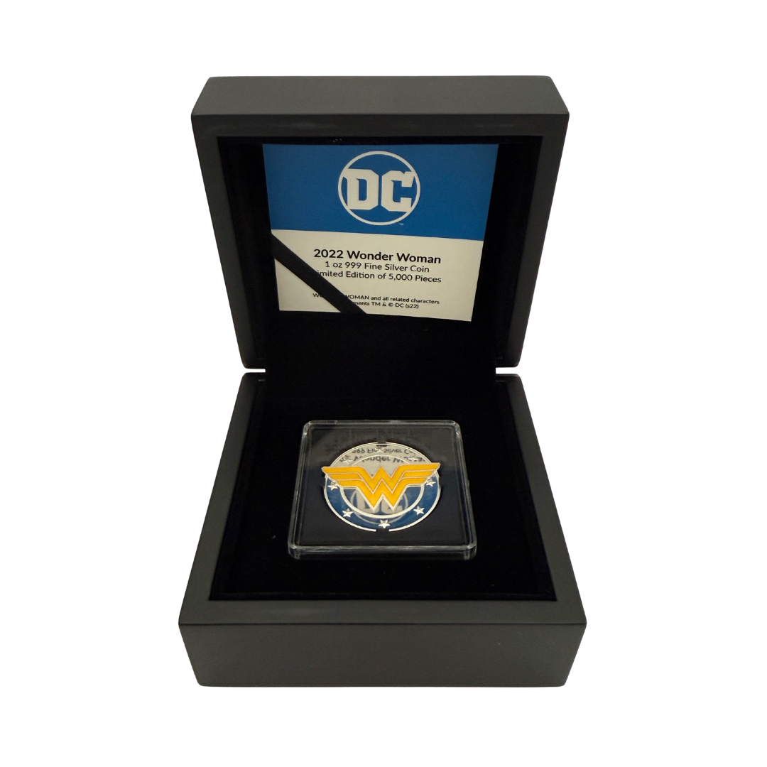 2022 Niue 1 oz Proof Silver Coin – Wonder Woman Logo – Colorized – w/ Box & COA