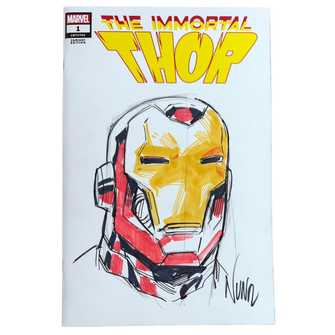 Immortal Thor #1 – Eddie Nuñez Iron Man Sketch w/COA – NM – 2023 (Marvel Comics)