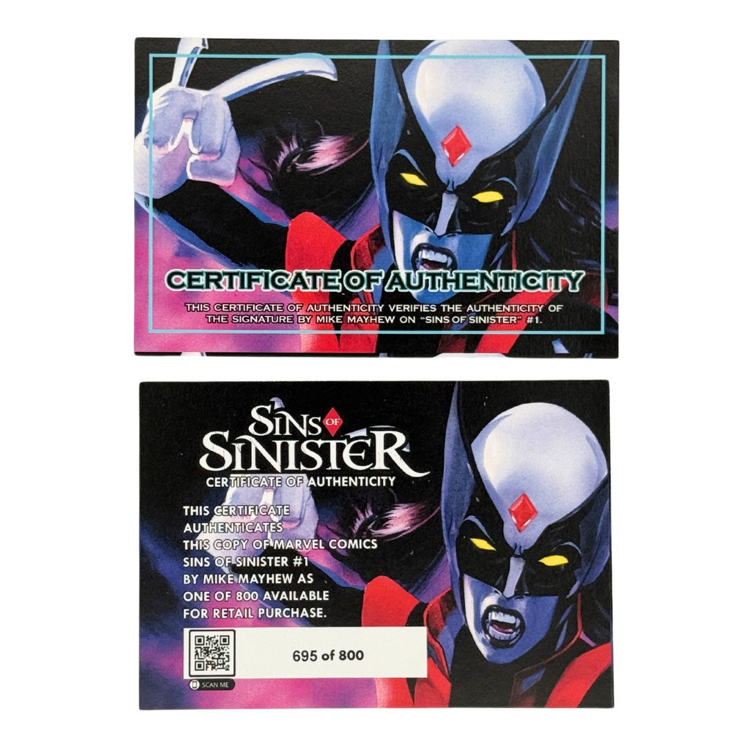 Sins of Sinister (2023 Marvel) #1 – MAYHEW.A Exclusive – Signed by Mike Mayhew w/ COA – Brand New NM