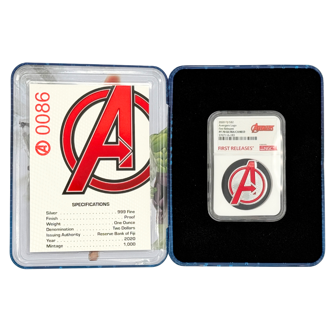 2020 Fiji Avengers Logo $2 – 1 oz Silver – NGC PF 70 Ultra Cameo (First Releases)