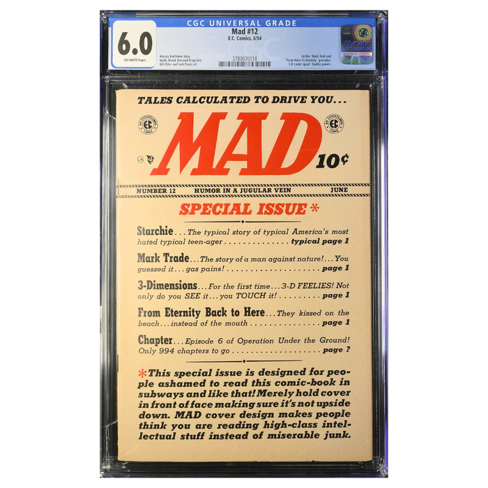 Mad #12 – Golden Age Parody Classic / Early EC Humor Gem – CGC 6.0 – 1954 (E.C. Comics)