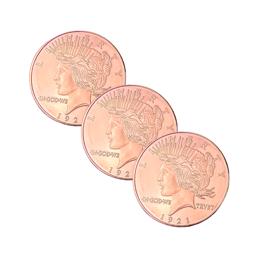Peace Dollar Copper Round – 1 oz .999 Pure Copper – Set of 3 – Brand New