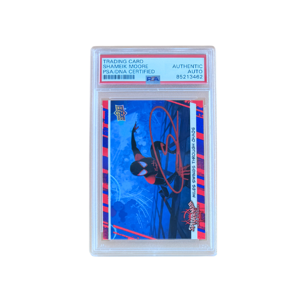 Spider-Man: Into the Spider-Verse #81 Trading Card (Red) – Shameik Moore Signed – PSA Certified Auto – 2022 (Upper Deck)