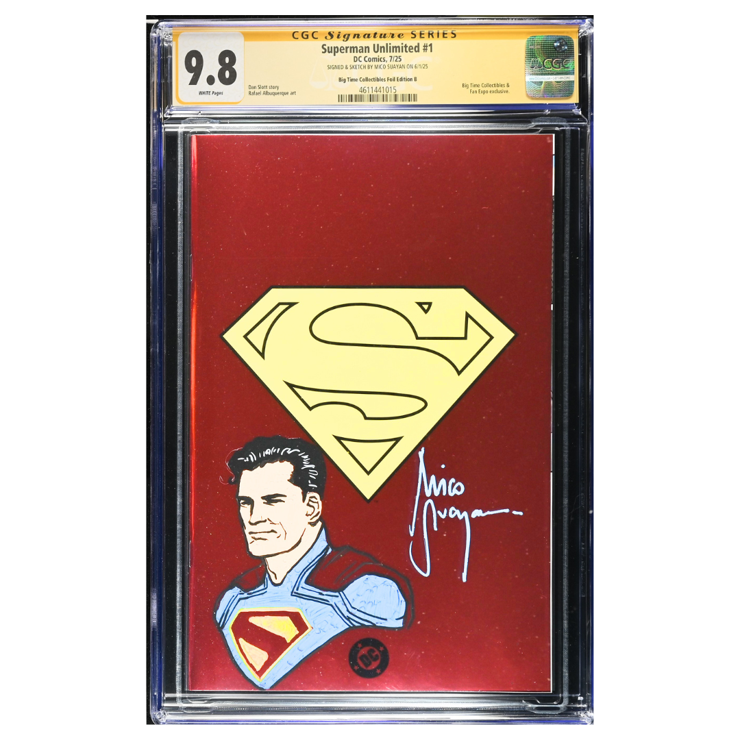 Superman Unlimited #1 – Mico Suayan Signed & Full Superman Sketch / Cape Foil (Fan Expo Dallas 2025, Ltd 500) – CGC 9.8 SS – 2025 (DC Comics)