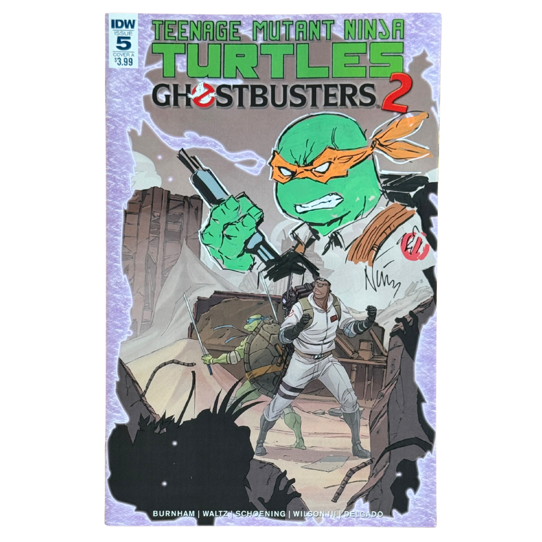 Teenage Mutant Ninja Turtles / Ghostbusters II #5 – Michelangelo as Ghostbuster Sketch by Eddie Nunez – Signed – COA Included – NM (2017, IDW Comics)
