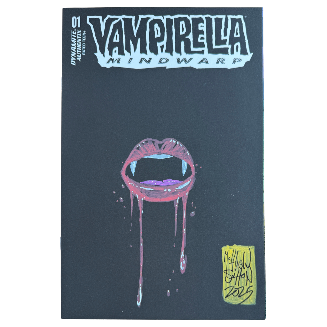 Vampirella: Mindwarp #1 – Black Blank Variant w/ Lips & Fangs Sketch by Matthew Sutton – NM – 2022 (Dynamite Entertainment)